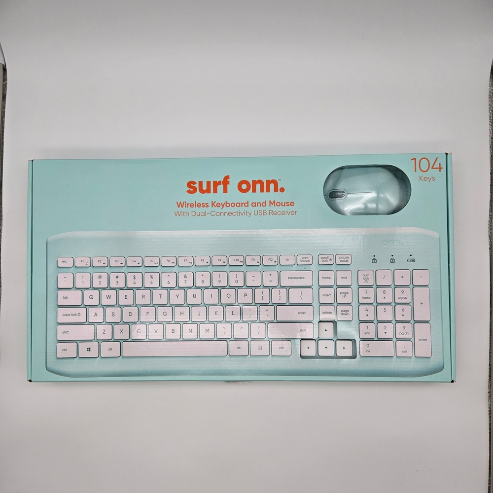 onn. Wireless Keyboard and Mouse Full Size Mint Green 104 Keys 1600 DPI Surf onn
